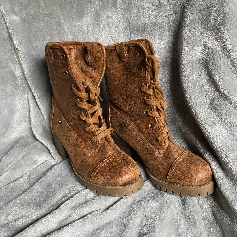 Brown Lace-Up Ankle Boots